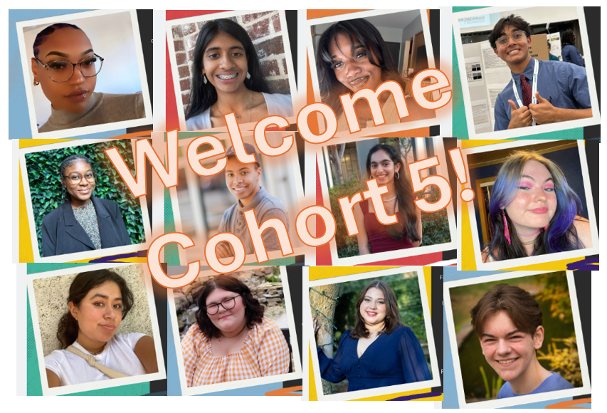 A collage of the 5th Editorial Board Cohort's headshot with the words "welcome cohort 5!" on top.