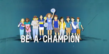 Illustration of 10 youth standing in a row with the words Be a Champion and Truth from Youth below