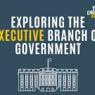 Outline image of the White House, with text "Exploring the Executive Branch of Government"