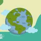 Illustration of the earth with a few clouds, accompanied by the YE4C logo