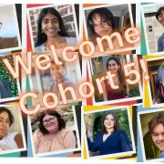 A collage of the 5th Editorial Board Cohort's headshot with the words "welcome cohort 5!" on top.