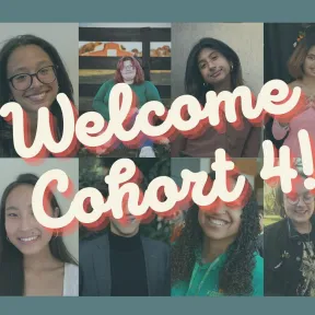 A collage of the 4th Editorial Board Cohort's headshot with the words "welcome cohort 4" on top. 