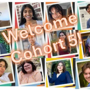 A collage of the 5th Editorial Board Cohort's headshot with the words "welcome cohort 5!" on top.