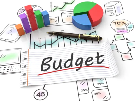 Budget image featuring charts and graphs