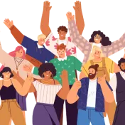 Illustration of 10 diverse people standing and waving.